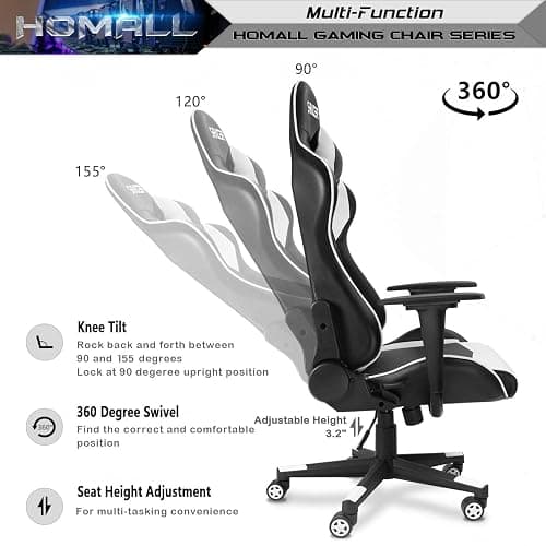 Homall Gaming Chair, Office Chair High Back Computer Chair Leather Desk Chair Racing Executive Ergonomic Adjustable Swivel Task Chair with Headrest and Lumbar Support (White) thumbnail 7