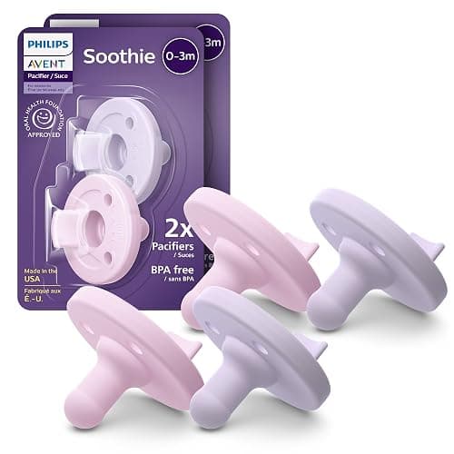 Philips Avent Soothie Baby Pacifier for 0-3 Months, BPA-Free, 4-Pack | Supports Natural Suckling, Medical Grade Silicone, Hospital-Grade Sterilization, One-Piece Design, Lilac/Pink, SCF190/70 - Image 1