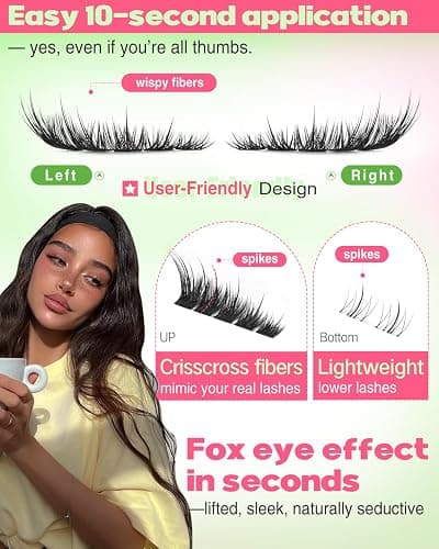 Fox Eye Eyelash Clusters Natural Volume Lashes Clusters Cat Eye Lash Extensions Wispy Cluster Eyelash Extensions Lightweight Waterproof Eyelashes Extension for Effortless Volume Salon Effect Lash thumbnail 2