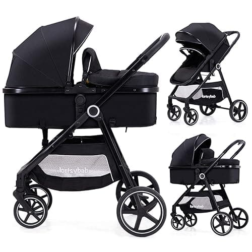 Lortsybab 2-in-1 Baby Stroller - Folding Infant Newborn Pram Stroller with Reversible Seat - Toddler Strollers for 0-36 Months Old Babies - Image 1