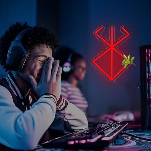 Brand of Sacrifice Neon Sign Anime Neon Light Up Sign for Wall Decor Dimmable LED Signs for Room Man Cave Bedroom Bar Party Neon Wall Decoration Gifts for Men - White+Red thumbnail 7