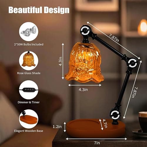 YWYWLED Candle Warmer Lamp, Dimmable Wax Melting Warmer with Adjustable Height, Bedroom Living Room Home Decor, Birthday Relaxation Gifts for Women (Amber, Flower) thumbnail 5