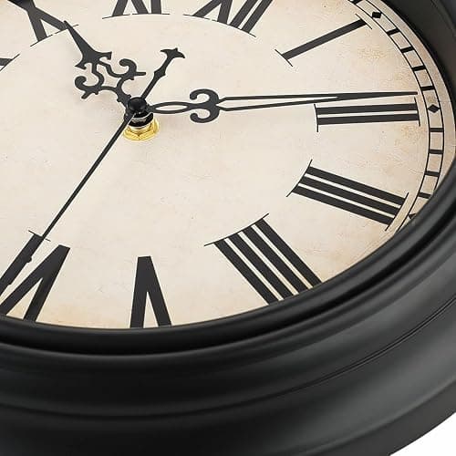 Plumeet Extra Large Retro Wall Clock, 16'' Non Ticking Classic Silent Vintage Wall Clocks Decorative Kitchen Living Room Bedroom, Roman Numerals, Battery Operated, Black thumbnail 5