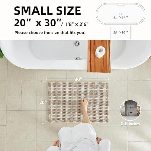 TYUU Waffle Bath Mat, Boho Bathroom Rugs Non Slip Washable Absorbent Checkered Bathroom Mat Quick Dry Farmhouse Bathroom Decor, 30"x20" Khaki and White thumbnail 2