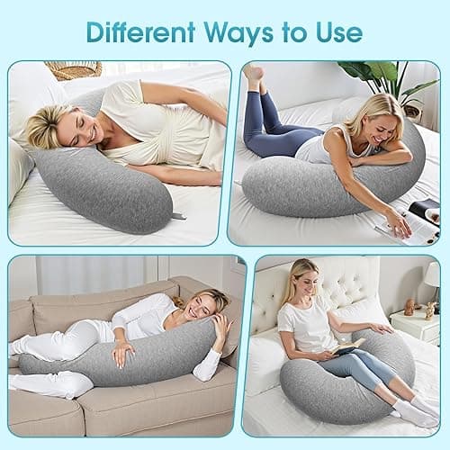 TranquilRelax Body Pillow, Long Pillow, Memory Foam Body Pillow, C-Shaped Side Sleep Pillow, Machine Washable Pillowcase, 47”×10” thumbnail 6