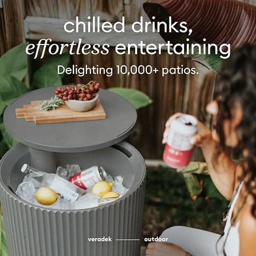 Veradek 21in Outdoor Cooler Side Table, Modern, Stone-Plastic Composite, Gray, Weather Resistant, Made in Canada thumbnail 7