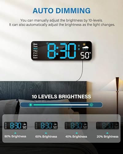Digital Wall Clock, Digital Clock Large Display with Remote Control, Corded LED Alarm Clocks with Date, Week, Temp, Humidity, Auto DST, Countdown, for Living Room Bedroom Classroom Office (Blue) thumbnail 3