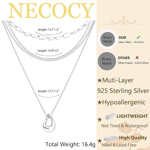 NECOCY Christmas Gift 14k Gold/Silver Plated Layered Gold Necklaces for Women, 3Pcs Dainty Herringbone Choker Set, Trendy Stack Simple Chain Layering Pendant Jewelry thumbnail 5