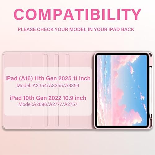 aoub Compatible for iPad A16 Case with Keyboard 11th /10th Generation 2025/2022, Multi-Touch Trackpad, 7 Color Backlit, Detachable Bluetooth Keyboard for iPad 11th/10th Gen 11 inch/ 10.9 inch, Pink thumbnail 2