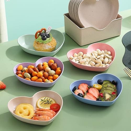 5 Pack 6 Inch Heart Shape Mini Dipping Sauces Bowls, Unbreakable Wheat Straw Small Snack Dessert Dishes, Salad Plates for Sushi Side Dish Fruit Appetizer Cake, Pink thumbnail 2