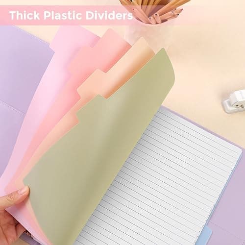 SKYDUE 8 Tab Durable Plastic Dividers, Big Tab Dividers for 3 Ring Binder, Write & Erase 3 Ring Binder Dividers with Tabs, with Sticker Labels, 1 Set, Aesthetic Pastels Binder Dividers thumbnail 7