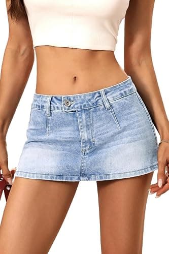 ELLEVEN Low Rise Denim Mini Skirt for Women, High Stretch Jean Skirt with Shorts Underneath Y2k Micro Skort - Image 1