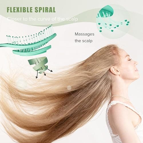 SHINLEA Hair Brush, Detangle Anti Tangle Brush, Spiral Hairbrush for Wet & Dry Hair, Women, Men, Kids, Glide Through Tangles For All Hair Types, Green thumbnail 2