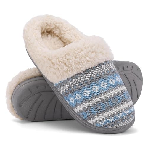 Evshine Warm Knit House Slippers for Women Comfy Wool-Like Lined Chenille Slippers with Memory Foam and Indoor Outdoor Soles - Image 1