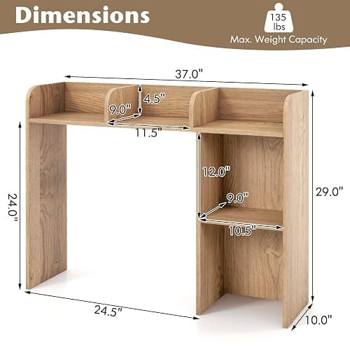 Tangkula Desktop Bookshelf, Countertop Storage Hutch with 5 Shelves for Computer Desk, 3-Tier Display Rack, Multipurpose Wood Storage Organizer for Dorm Office Home thumbnail 3