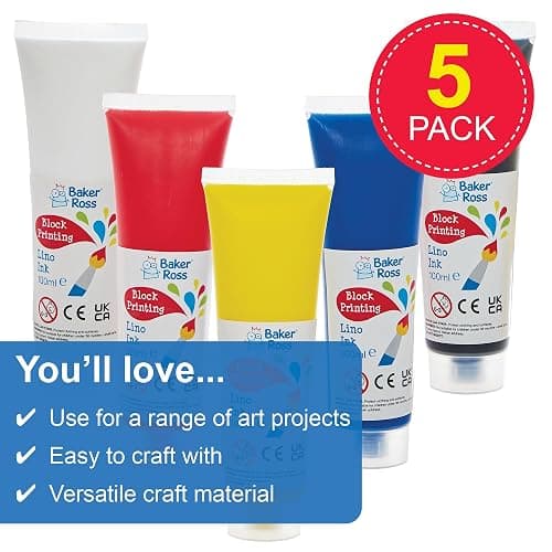 Baker Ross FN514 Lino Block Printing Ink - Pack of 5, Lino Arts and Crafts Starter Tools for Beginners and Kids thumbnail 2