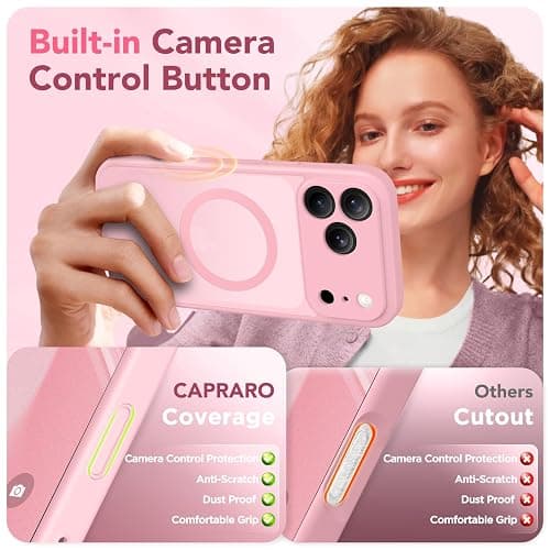 CAPRARO Magnetic for iPhone 17 Pro Case, Upgraded [Full Camera Protection] [Compatible with MagSafe] Protective Translucent Matte Women Girl Phone Case Cover, Peach Pink thumbnail 5
