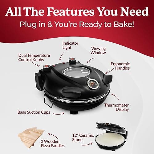 PIEZANO Crispy Crust Pizza Oven by Granitestone – 12 Inch Electric Pizza Oven Indoor Countertop Maker with Ceramic Stone Heats up to 800˚F for Stone Baked Pizzeria Style at Home As Seen on TV Products thumbnail 5