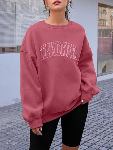 BANGELY Teacher Sweatshirt Women Oversized Retro Teach Crewneck Shirt Embroidery Teacher Life Pullover Long Sleeve Tops thumbnail 4