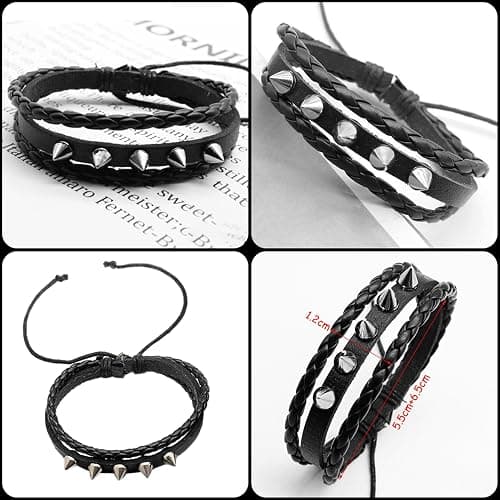 4 Pcs Leather Studded Bracelets for Women, Mens Spiked Punk Rock Grunge Cuff Wristbands Emo Accessories Set for 80s 90s Outfits thumbnail 2