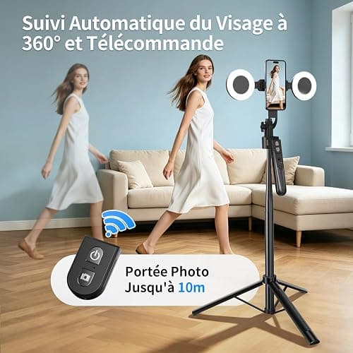 yAyusi Automatique Visage Suivi Trépied avec Lumière, sans App, 360° Rotate 180cm Support de Téléphone avec Capteur de Mouvement, Rétractable Support de Caméra pour Vlog/Vidéo/Enregistrement thumbnail 3