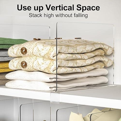 Shelf Dividers Purse Organizer for Closet: 12-Pack Acrylic Bag Storage Organizer for Handbags, Clutches, Clothes, Sweater, Towel - 12-Pack thumbnail 5