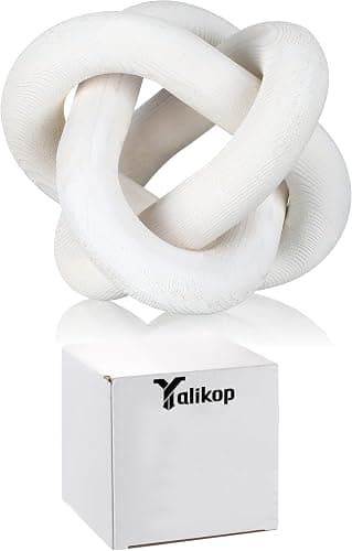 Yalikop 3 Link Wood Knot Decor - Hand Carved Coffee Table Decoration, Boho Chain Link Decor, Modern Shelf, Rustic Objects for Home Living Room Bedroom(White) thumbnail 7