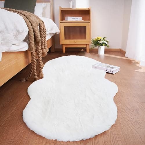 Ghouse Soft Faux Sheepskin Fur Rug 2x4 White Fluffy Bedside Rugs Plush Rug Shag Nursery Carpet Area Rugs for Living Room Bedroom Playing Room Decor - Image 1