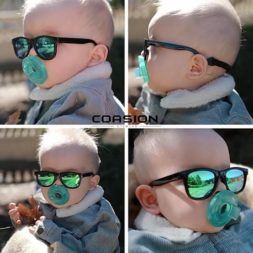 COASION Bendable Flexible Polarized Newborn Baby Sunglasses with Strap for Infant Boys Girls Age 0-12 Months CA8042 - C2* Matte Black/Gray - 1.53 Inches thumbnail 3