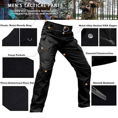 Hiwise Men's Stretch Tactical Pants Water Resistant Ripstop Cargo Pants Outdoor Lightweight EDC Work Hiking Pants thumbnail 6