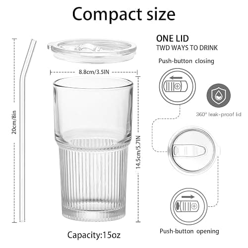 Luiaiog 18.5oz Glass Cups with Lids and Straws - Set of 4 Reusable Tumblers, Thickened Shatter-Resistant Glass, Ideal for Iced Coffee, Smoothies, Cocktails, Juices - Elegant & Durable Drinkware thumbnail 3
