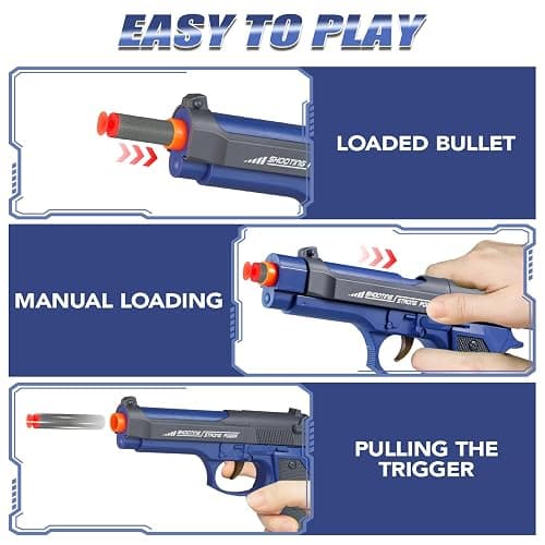 2 Pack Blaster Toy Guns for Boys Fit for Nerf Guns Darts, Small Toys Pistol for Boys Birthday Gifts, for Kids Toddlers Age 6-8 8-12 Year Olds - 16 Refill Foam Darts 2 Wristbands (Blue Green) thumbnail 3