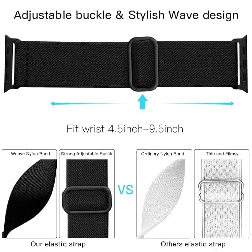 Lerobo Braided Band Compatible with Apple Watch Series 11 10 9 8 7 46mm 45mm 41mm Ultra SE 3 2 1 49mm Series 6 5 4 3 44mm 40mm 38mm 42mm Men iWatch Bands Women Stretchy Nylon Solo Loop Sport Strap thumbnail 3
