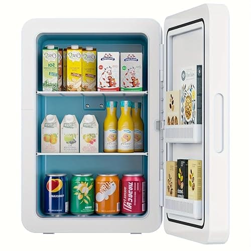 Kikihuose 22L/30Cans Mini Fridge for Bedroom, 12v DC Portable Cooler & Warmer, Mini Refrigerator with Glass Front, for Car Office Desk & Dorm Room Food Beverage Skincare Makeup (22L, Classic White) - Image 1