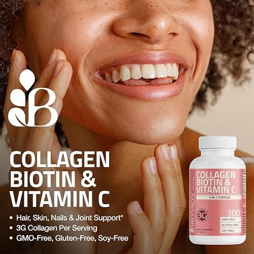 Bronson Collagen Peptides 3000mg (per Serving) with Biotin & Vitamin C - for Hair, Skin & Nails Support, Non-GMO, 150 Tablets thumbnail 3