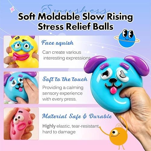 NEW Smushers Squishy, Curiosities Smushers Dog Face Swap Squishy,Cute Easy Squeezy Funny Face Squishy Stress Balls, Stress Relief Desk Accessory for Adults (Pink) thumbnail 4
