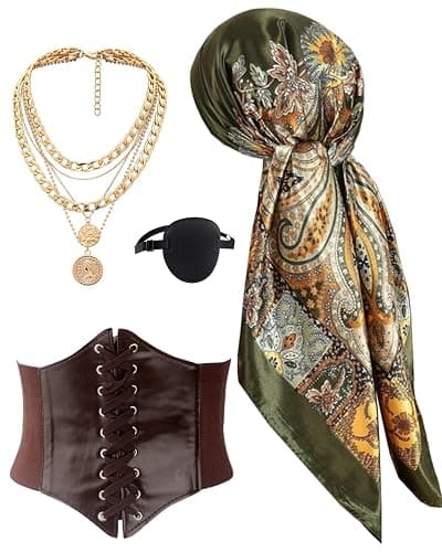 kasahara Pirate Costume Accessories Women Pirate Bandanas Head Scarf Eye Patch Medieval Corset Necklace Jewelry - Image 1