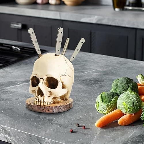 WALSIO Life Size Skull Knife Holder Resin Skull Shaped Knife Block for Kitchen Indoor Desk Decorations thumbnail 2