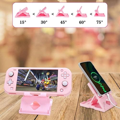 GUTIAL Accessories Bundle for Nintendo Switch Lite - Cute Kawaii NS Lite Accessories kit for Grils Boys Kids with Carrying Case, Cartoon Cover Case, Screen Protector, Stand - Pink - Switch Lite - Lite Pink-Kitty thumbnail 6