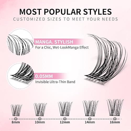 Venus Lash Clusters Kit 8-16mm with 5-6mm Bottom Lashes Wispy Natural Eyelash Clusters Kit D Curl -WideSpan DIY Eyelash Extension Kit Individual Fake Eyelashes Clusters Kit Thin Invisible Lash Band - Venus-Kit thumbnail 2