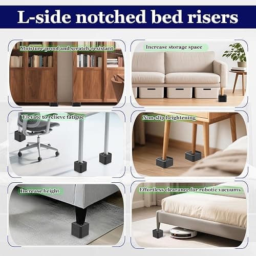 Bed Risers Heavy Duty, Adjustable Furniture Riser Blocks Lift 1.5, 3, 4.3 inches for Couch Table Desk Sofa Chair Legs, Refrigerator, Washing Machine - Support up to 4000 lbs (Black 4 Pack, 4.3 inch) thumbnail 5