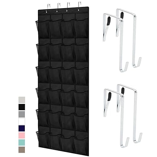 Gorilla Grip Over the Door Shoe Organizer, 24 Large Breathable Mesh Pockets, Space Saving Hanging Storage Holder, Closet Rack Hanger Holds Up to 40 lbs, Hangs on Closets for Shoes, Accessories, Black - Pack of 1 - Black