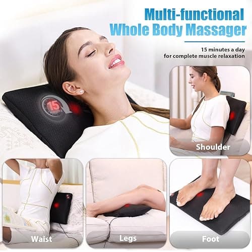 WOQQW Back Massager Neck Massage Pillow with Heat - Shiatsu Back Massager Present, Gifts for Women/Men/Mom/Dad - Deep Kneading Massage for Shoulder, Waist, Leg, Foot and Muscle - Glossy Black thumbnail 5
