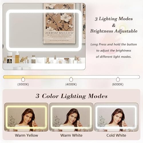 White L-Shaped Corner Vanity Desk with LED Lighted Mirror & Storage Shelves | Makeup Vanity with Charging Station & Sliding RGB Cabinet, Large Farmhouse Dressing Table with 6 Drawers for Women thumbnail 6
