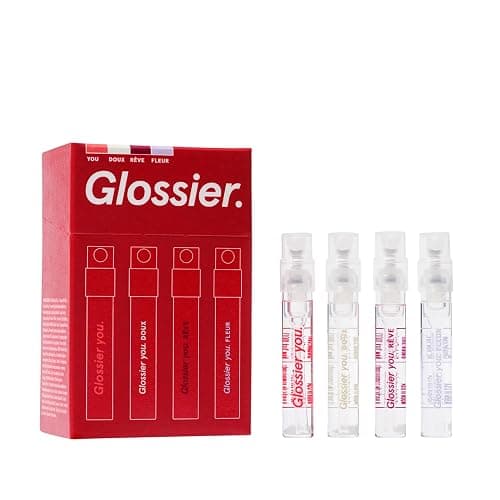 Glossier You Mini Wardrobe Fragrance Set - 4 Unisex Travel Size Eau de Parfum for Women & Men - Skin-Scent Enhancer Perfume Sampler, Smells Different on Everyone - You, Fleur, Doux, Rêve - 1.5ml Each - Image 1