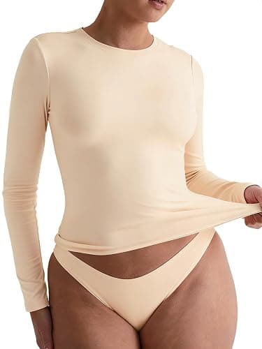 Womens Long Sleeve Shirt for Womens Skims Dupe Crop Top Fall Basics Tshirts Fall Clothes Gym Going Out Tops thumbnail 3