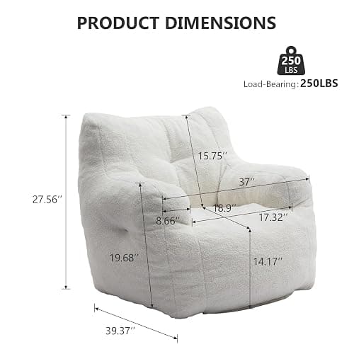 Hison Bean Bag Chairs for Adults and Kid Teddy Fabric Fluffy and Lazy Sofa Filled with Memory Sponge BeanBag Sofa with Armrests for Living Room,Bedroom(White) thumbnail 2
