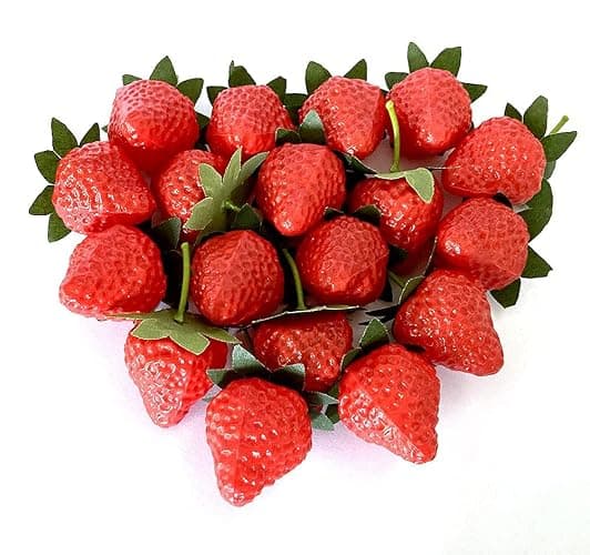 Aliotech 18PCS Plastic Artificial Red Strawberries Fake Lifelike Simulation Realistic Strawberry Artificial Fruits Decoration Photography Prop for Home Kitchen Decoration thumbnail 3
