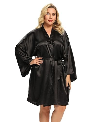 Women's Plus Size Silky & Satin Robes - Bridesmaid & Soft Sleepwear (1X-5X) thumbnail 4