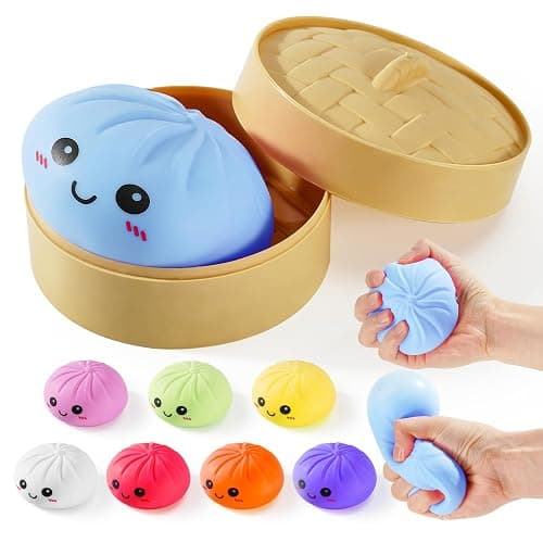 Dumpling Squishy Toys, Gaint Dumpling Squishy Mystery Box, Colorful Squishies Dumplings Stress Balls Toy, Stocking Stuffers with Food Steamer Stretchy Desk Toy (Blue) - Image 1
